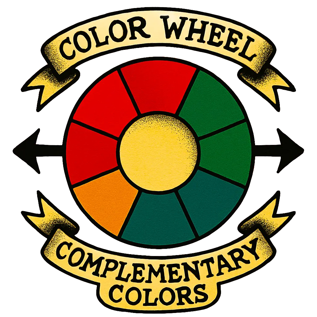 A drawing of a color wheel showing complementary colors.