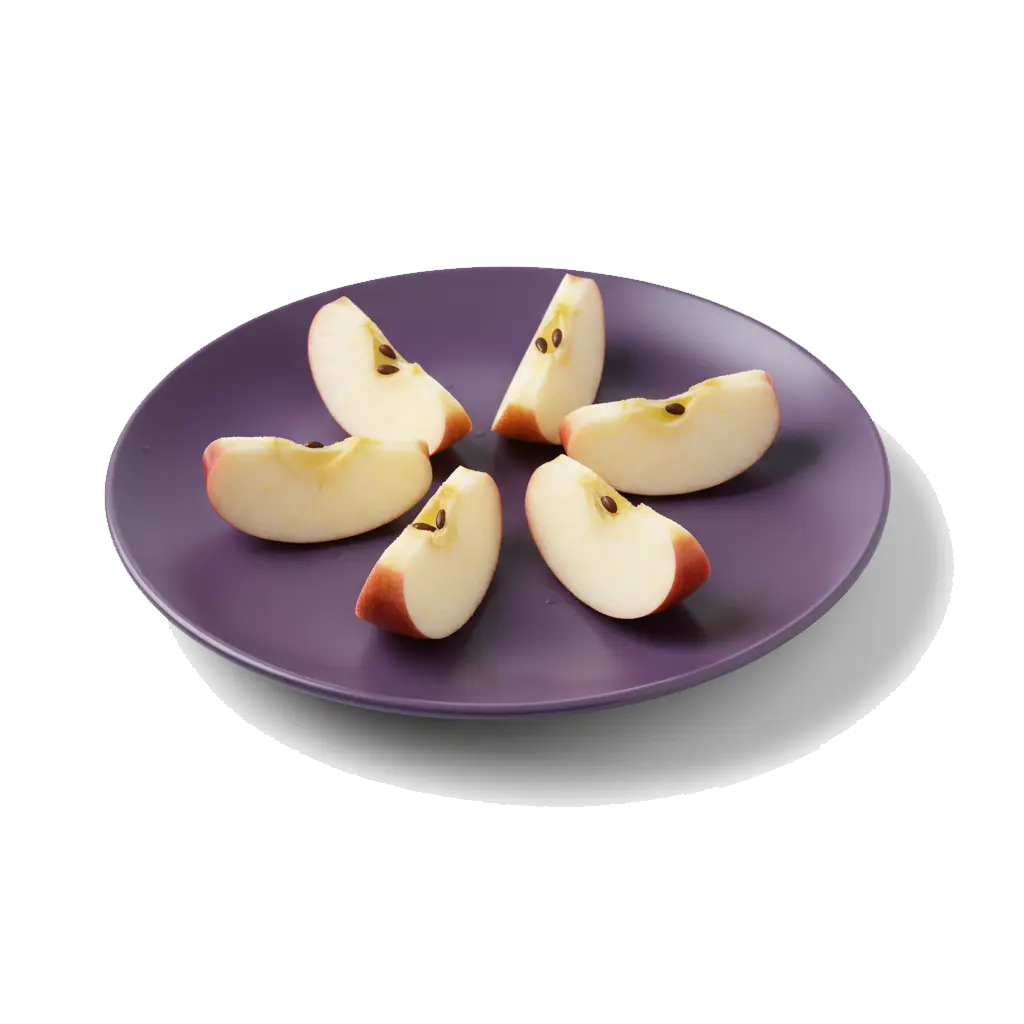 Apple slices on a purple plate